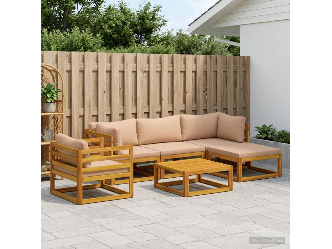 Vidaxl Conjunto De Sofás 6 Unid. Natural Madeira Sólida De Acácia