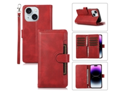 Suporte Casa Pega Para Iphone 15 Plus Pele Sintética Com Porta-cartões Vermelho