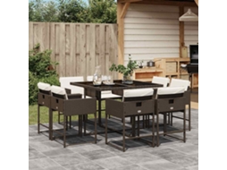 Vidaxl 9 Pcs Conjunto Jantar P/ Jardim C/ Almofadões Vime Pe Castanho