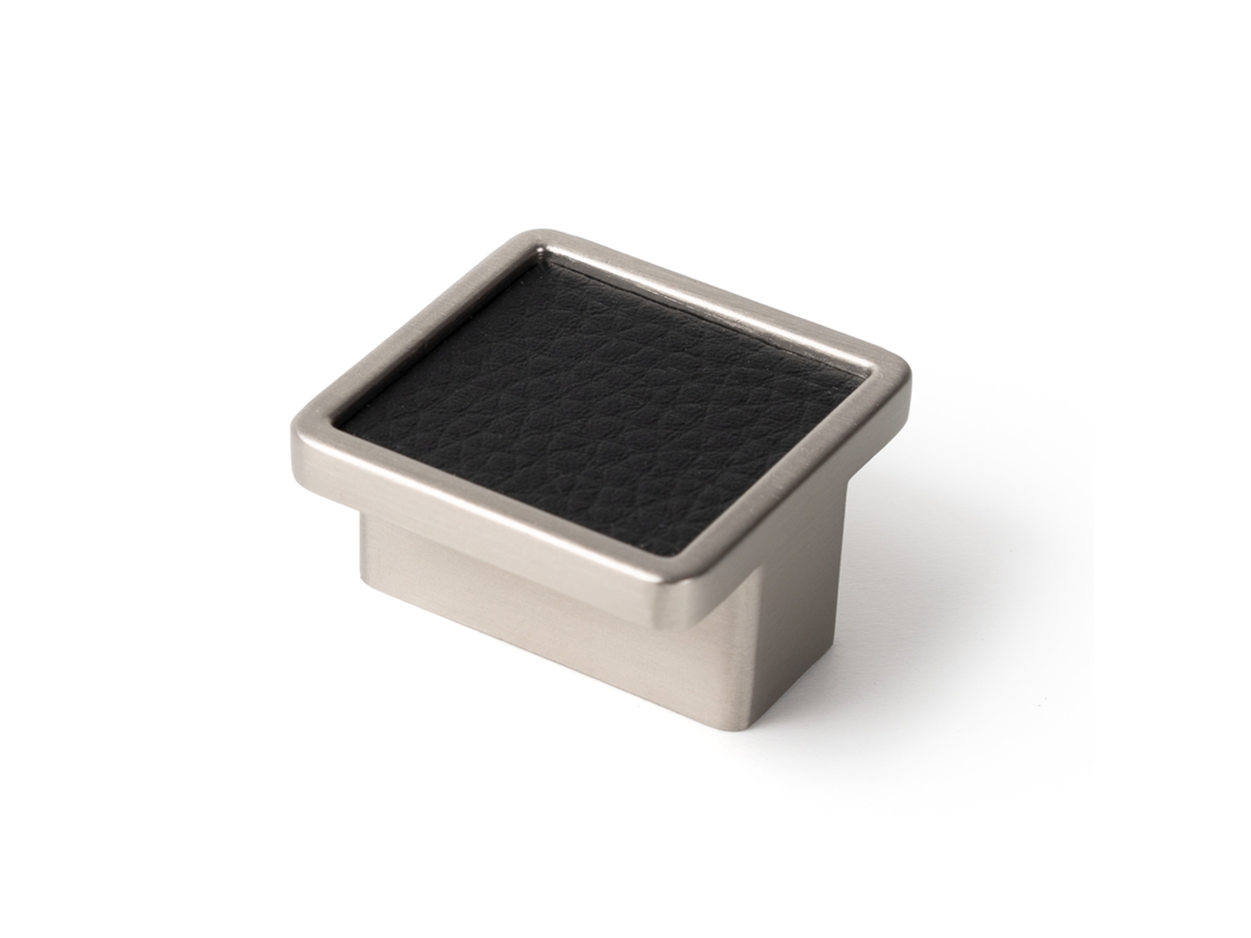 Puxador para Móveis em Zamac 38*38 Mm de Diâmetro Acabamento em Aço Inoxidável Fosco Couro Sintético Preto Pacote com 12 Peças HARDWAREXCHANGE