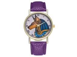 Relógio de Pulso Unisex Deus Egípcio Antigo Pulseira de Couro Pu Quartzo Roxo