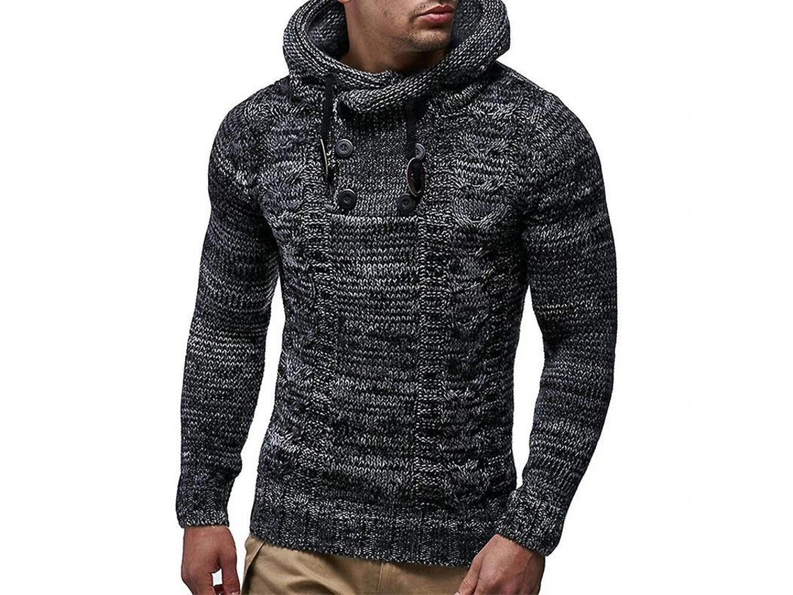 Fasst jersey de Punto com Capuz e Gola Alta para Homem Manga Longa Casual Pullover