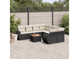 Vidaxl 9 Pcs Conjunto de Sofás P/ Jardim C/ Almofadões Vime Pe Preto