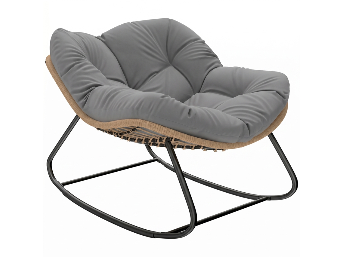 Cadeira De Balanço Papasan Para Uso Interno E Externo, Cadeira De Balanço Oval Acolchoada Para Jardim E Pátio, Cinza