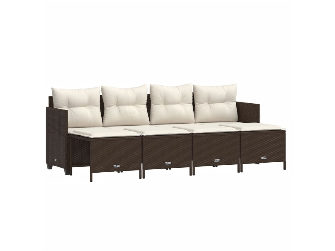 Conjunto de 5 Sofás para Jardim com Almofadões Vime Pe Castanho MAISON EXCLUSIVE (5 pcs)