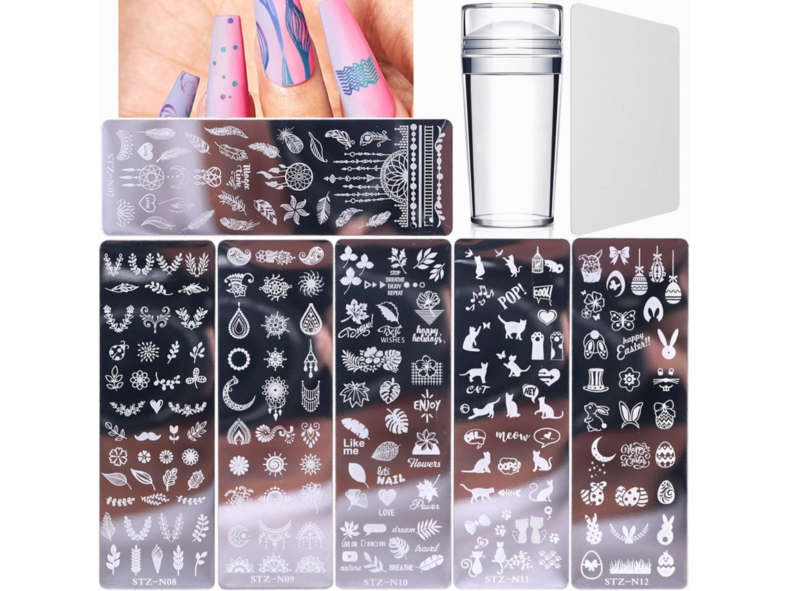 12 Placas De Carimbo Para Unhas, Com 1 Carimbo E 1 Raspador (drea Brilvibera