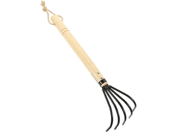 Ancinho de Mão Kichouse com Cabo de Madeira, 5 Dentes, Ancinho de Jardim para Soltar e Trabalhar a Terra, Ferramenta CHABERLU