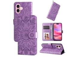 Capa De Couro Para Iphone 16 - Estampa De Girassol Em Relevo