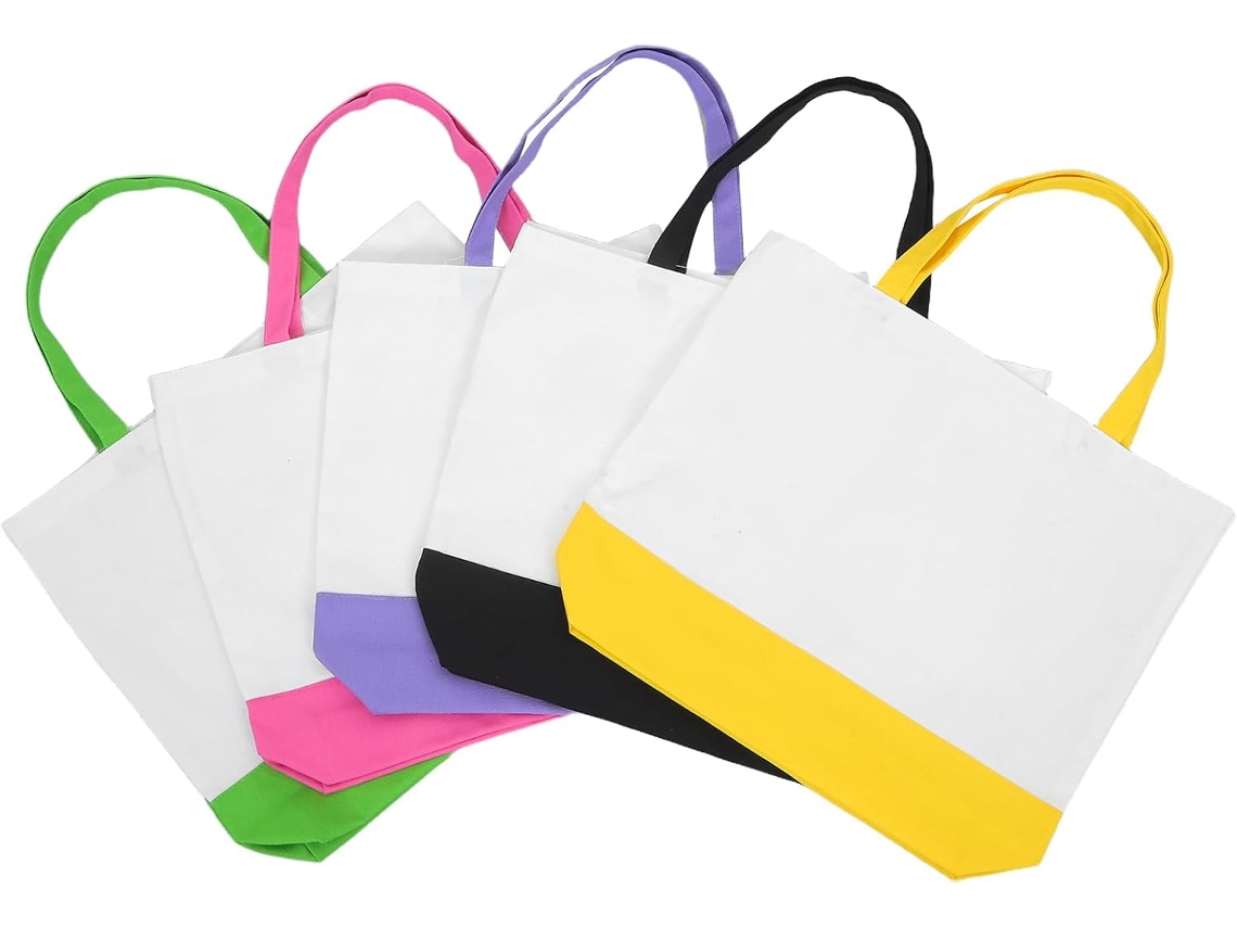 De 5 Sacolas De Compras Reutilizáveis E Laváveis Nuobesty, 100% Algodão, Coloridas, Com Fundo.