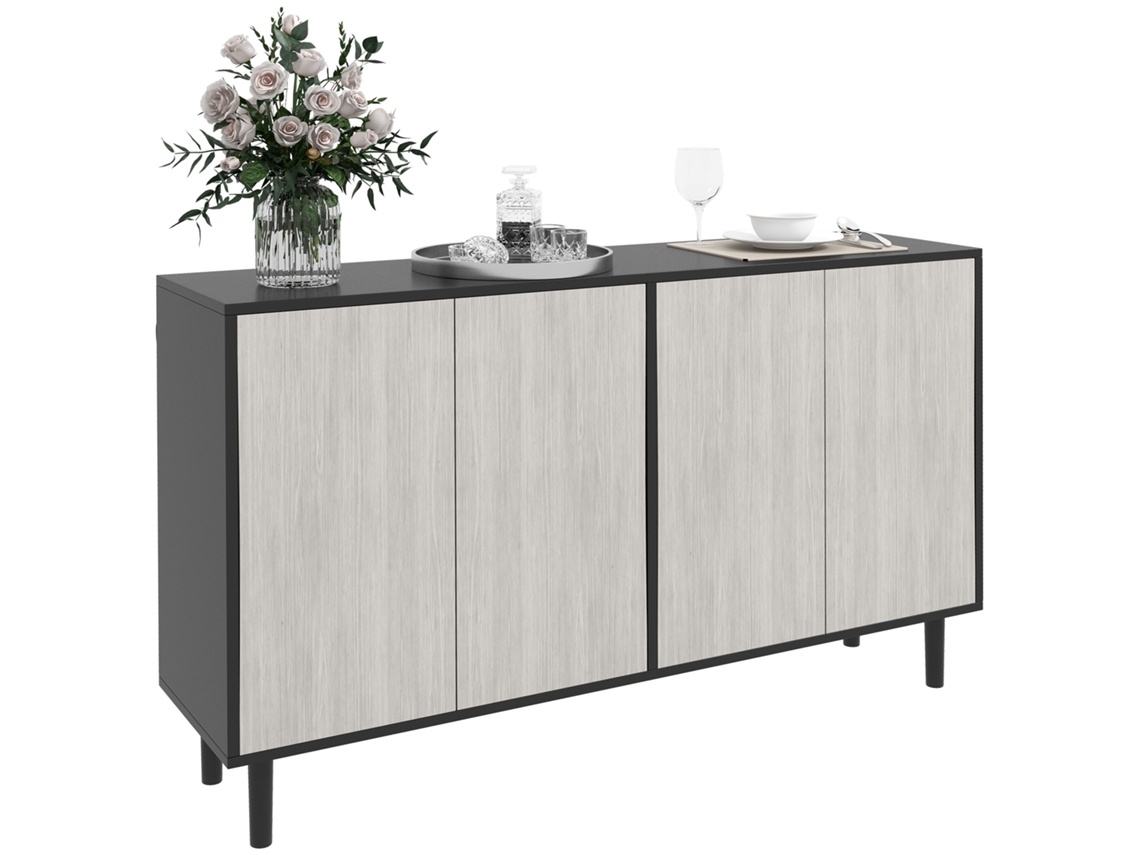 Aparador de Cozinha, 2 Armários, Prateleiras Ajustáveis, Aparência de Madeira, 121 X 37 X 75 Cm, Cinza | S/MARCA