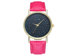Reloj Hombre Dial Cielo Estrellado Cuarzo Correa Cuero Rosado