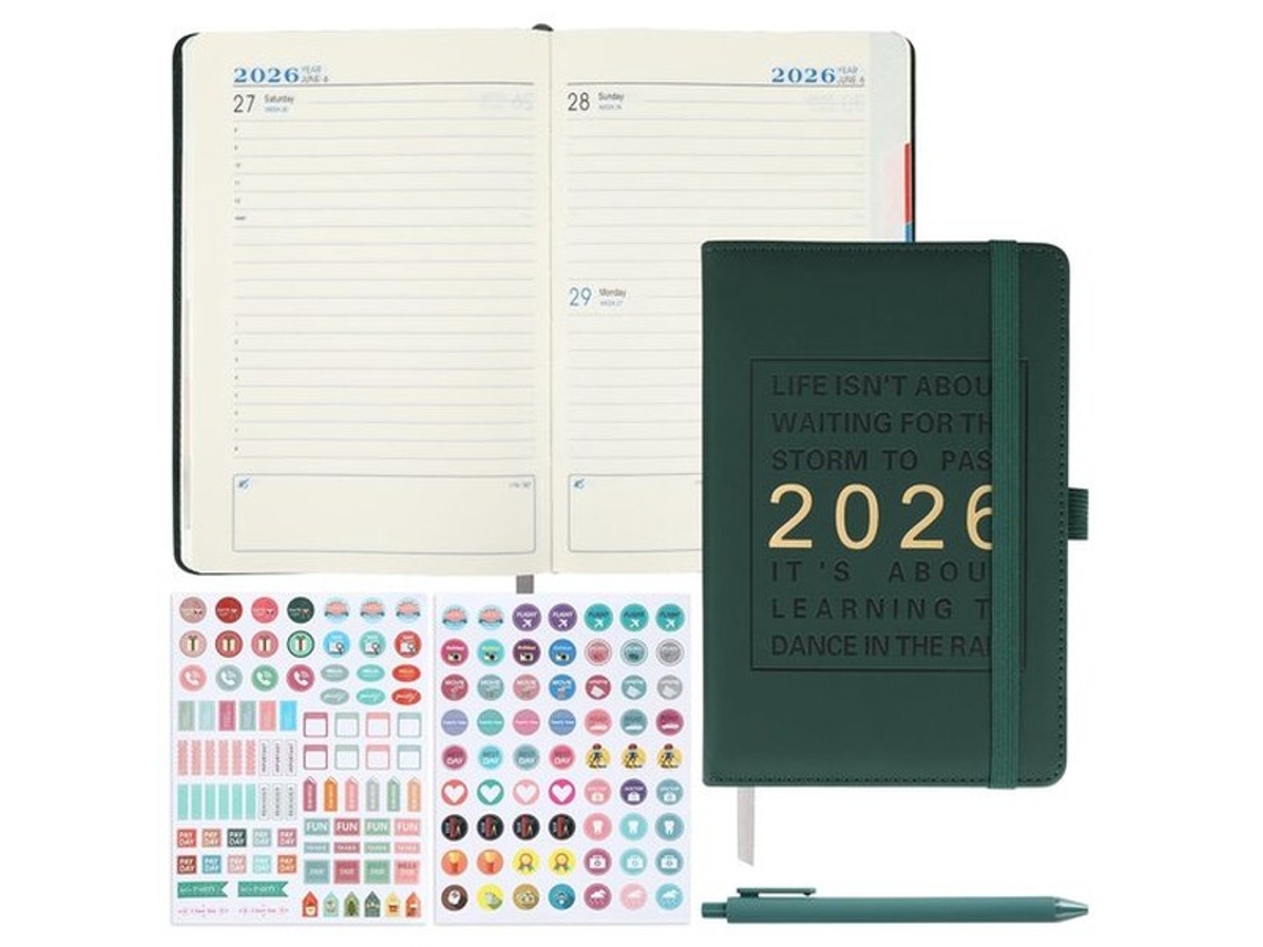 Agenda 2026 A5, 12 Meses Calendário, Livro De Anotações Com Caneta E 2 Adesivos De Planeamento, Organizador De Semana Para Compromissos E Gestão, Capa