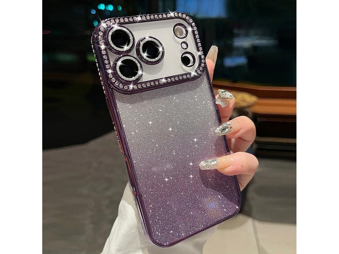 Capa De Tpu Para Iphone 17 Pro Max - Glitter Degradê De Diamante