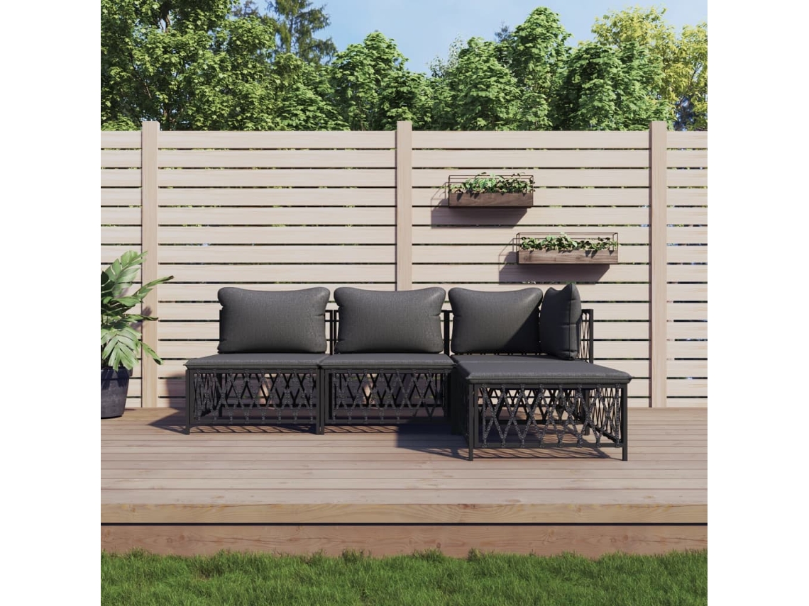 Vidaxl 4 Pcs Conjunto Lounge De Jardim Com Almofadões Aço Antracite