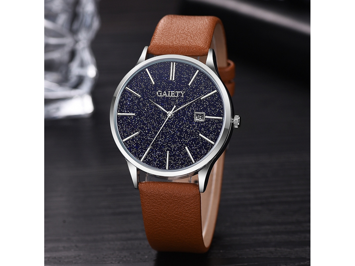 Relógio de Quartzo Masculino Céu Estrelado com Pulseira de Couro Pu Fashion (10)