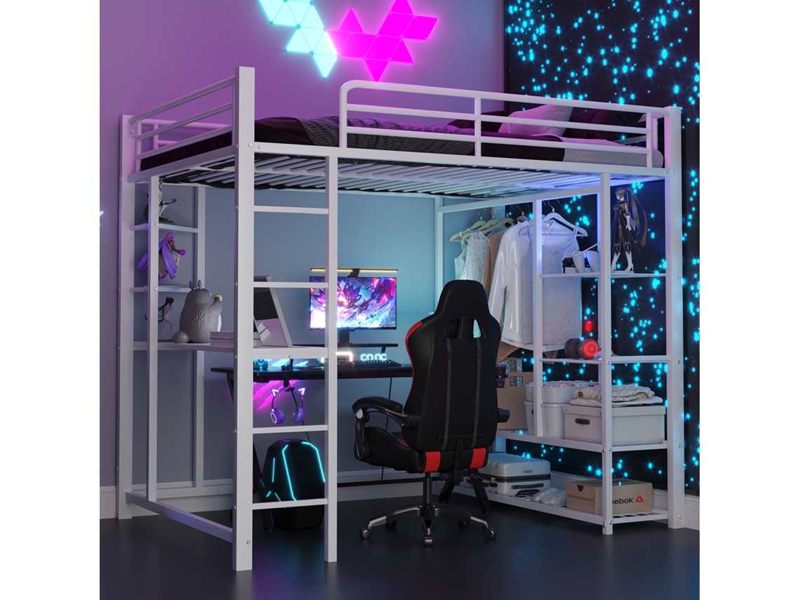 Cama Alta 140x200 Ferro Escrivaninha Guarda roupa Branca