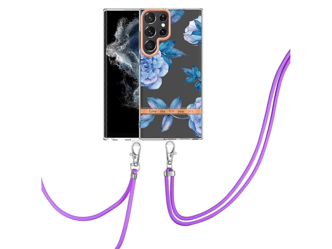 Capa Para Celular Samsung Galaxy S23 Ultra 5g Série Flores E Plantas Em Tpu Imd Com Cordão