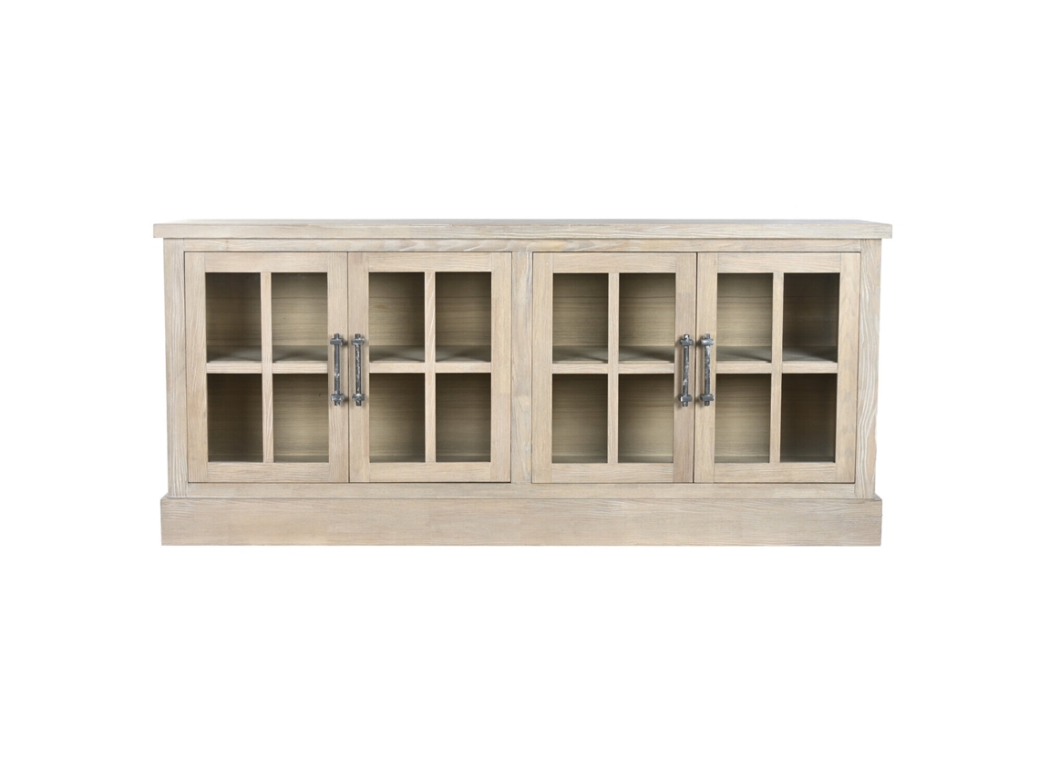Buffet em Madeira Hevea com Tampo de Vidro Natural ALEXANDRA HOUSE LIVING (180x40x82cm)