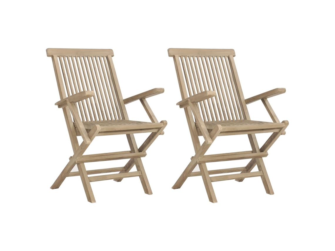 Maison Exclusive - Conjunto De 2 Cadeiras Dobráveis Cinza, 56x61x89 Cm, Madeira Maciça De Teca.
