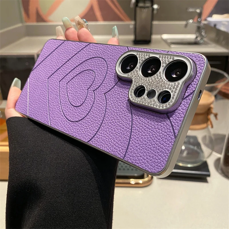 Capa Protetora De Couro Com Coração E Diamante Para Câmera (galaxy S26 Roxo)