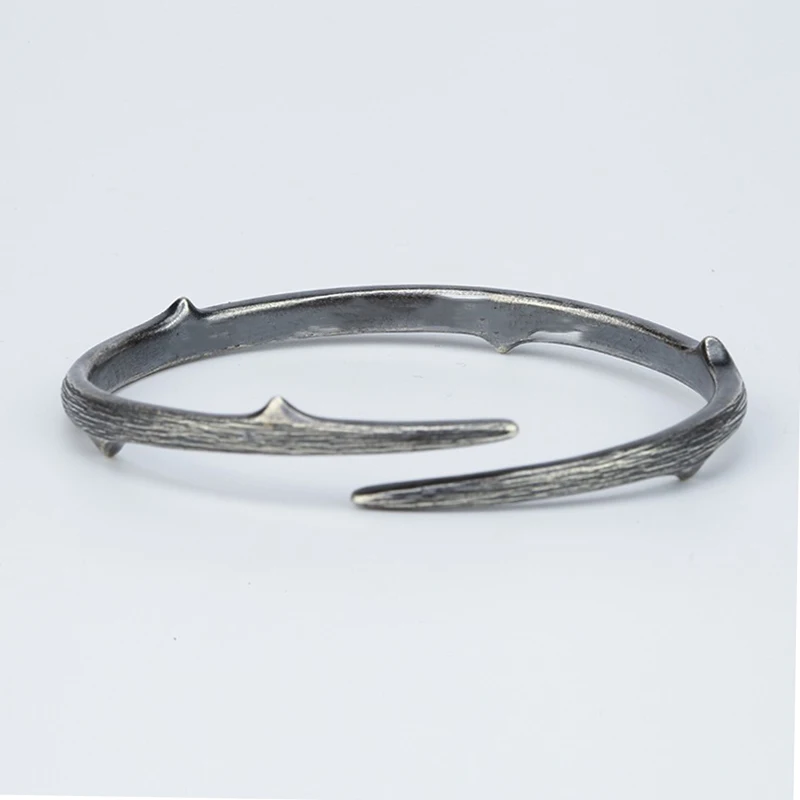Pulseira Vintage Com Espinhos De Cardo, Estilo Tailandês, Com Acabamento Em Prata E Preto.