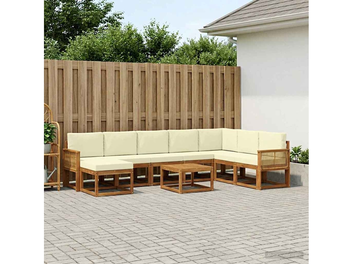 Vidaxl Conjunto De Sofás Para Exterior 9 Pcs Natural E Creme