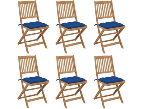 Conjunto 6 Cadeiras de Jardim  Dobráveis c/Almofadas 3065513 (48,5x57x91 cm - Madeira de Acácia)