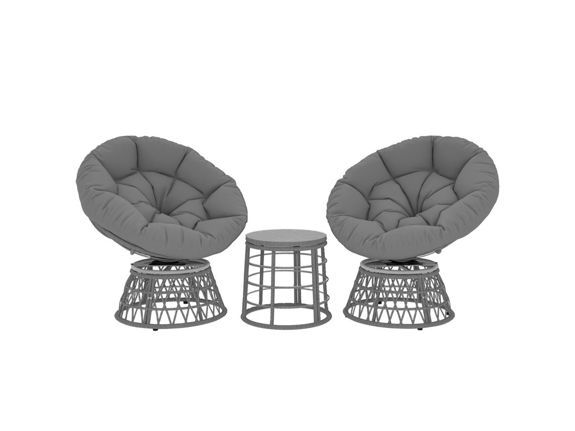 Conjunto 3 Peças Duas Poltronas Giratórias e Mesa Redonda Resina Trançada Poliéster QINGYU TECH