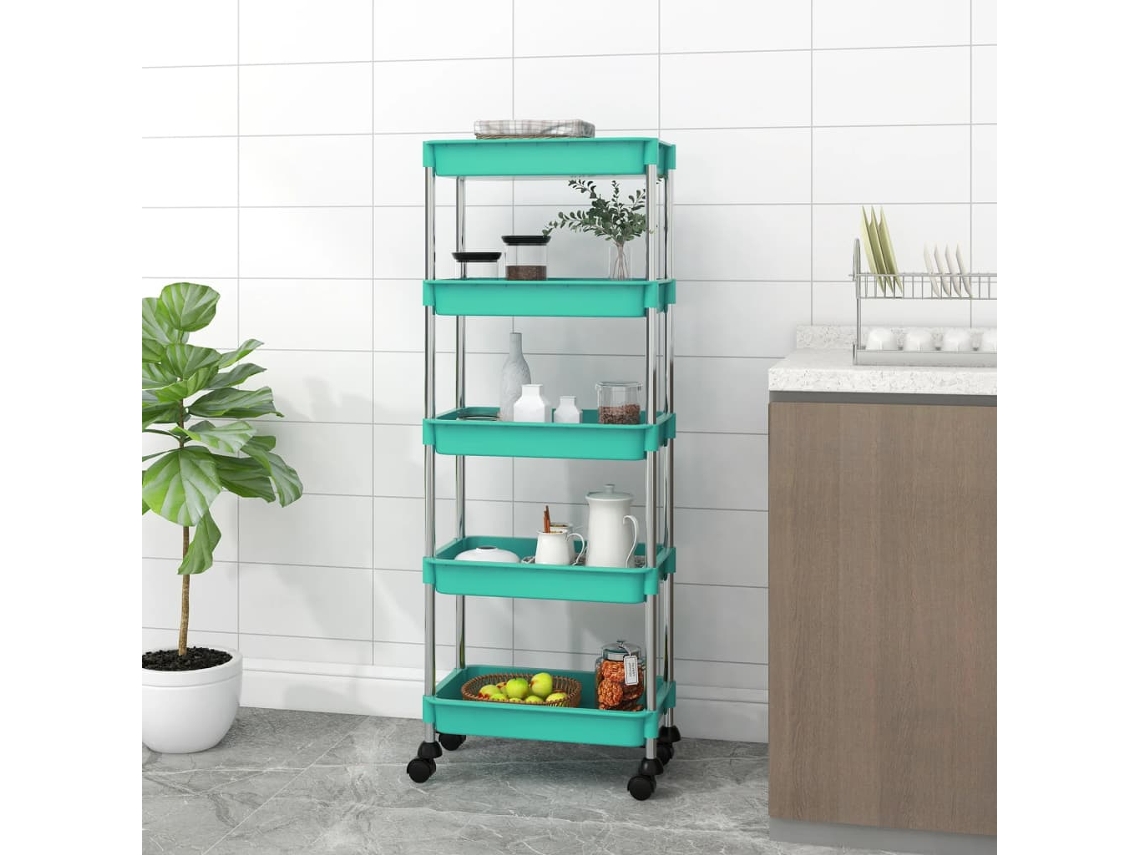 Vidaxl Carrinho Cozinha 5 Prateleiras Ferro/abs 42x29x128 Cm Turquesa