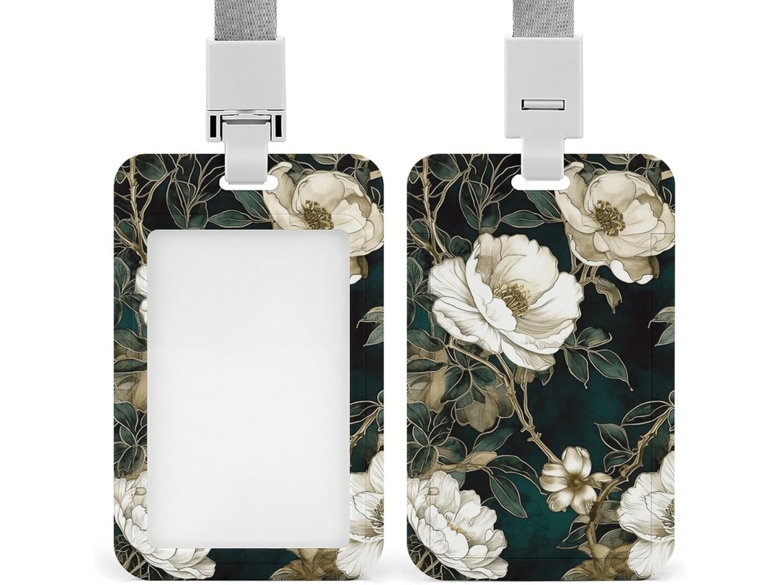 Porta-crachá de plástico resistente com estampa floral, ideal para cartões de proximidade, cartões de crédito ou crachás.