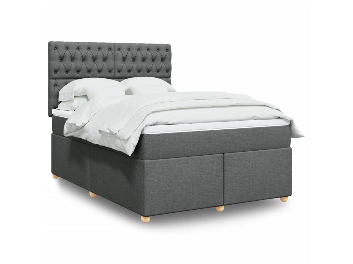 Vidaxl Cama Com Molas/colchão 140x190 Cm Tecido Cinzento-escuro