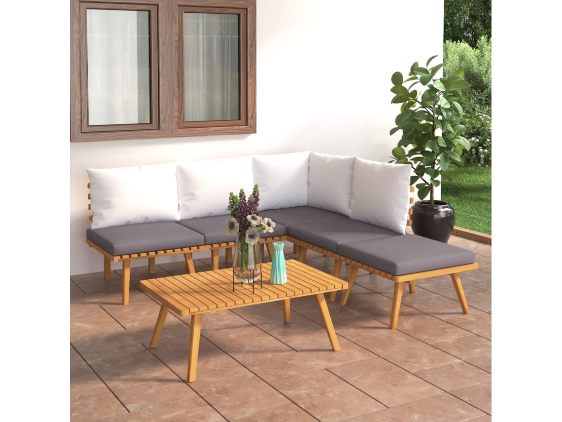 Vidaxl 6 Pcs Conjunto Lounge de Jardim com Almofadões Acácia Maciça