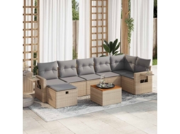 Vidaxl 8 Pcs Conjunto De Sofás P/ Jardim Com Almofadões Vime Pe Bege