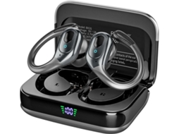 Auriculares Bluetooth Sem Fios, 75 Horas De Reprodução, Estojo De Carregamento Com Ecrã Led, Ganchos Auriculares.