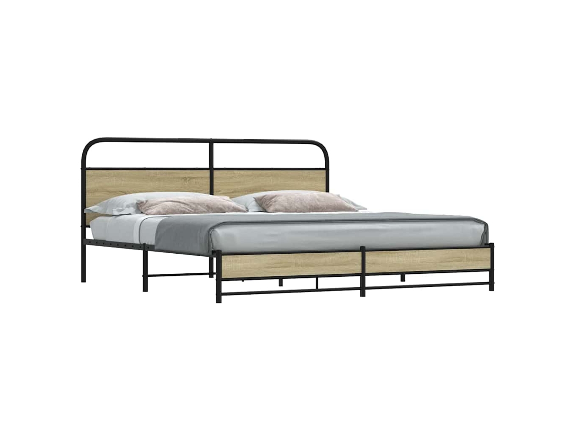 Vidaxl Estrutura De Cama Sem Colchão 193x203cm Metal Carvalho Sonoma