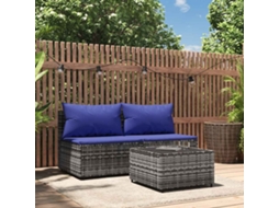 Vidaxl 3 Pcs Conjunto Lounge De Jardim C/ Almofadões Vime Pe Cinzento