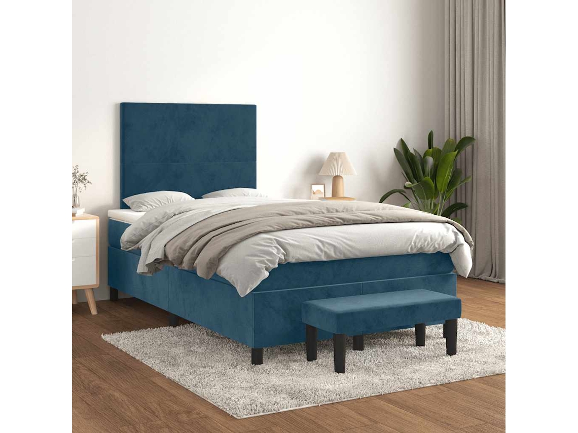 Vidaxl Cama Boxspring Com Colchão 120x190 Cm Veludo Azul-escuro