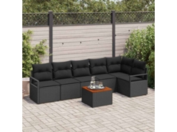 Vidaxl Conjunto De Sofá De Jardim Com Almofada 7 Pcs Preto Vime Pe