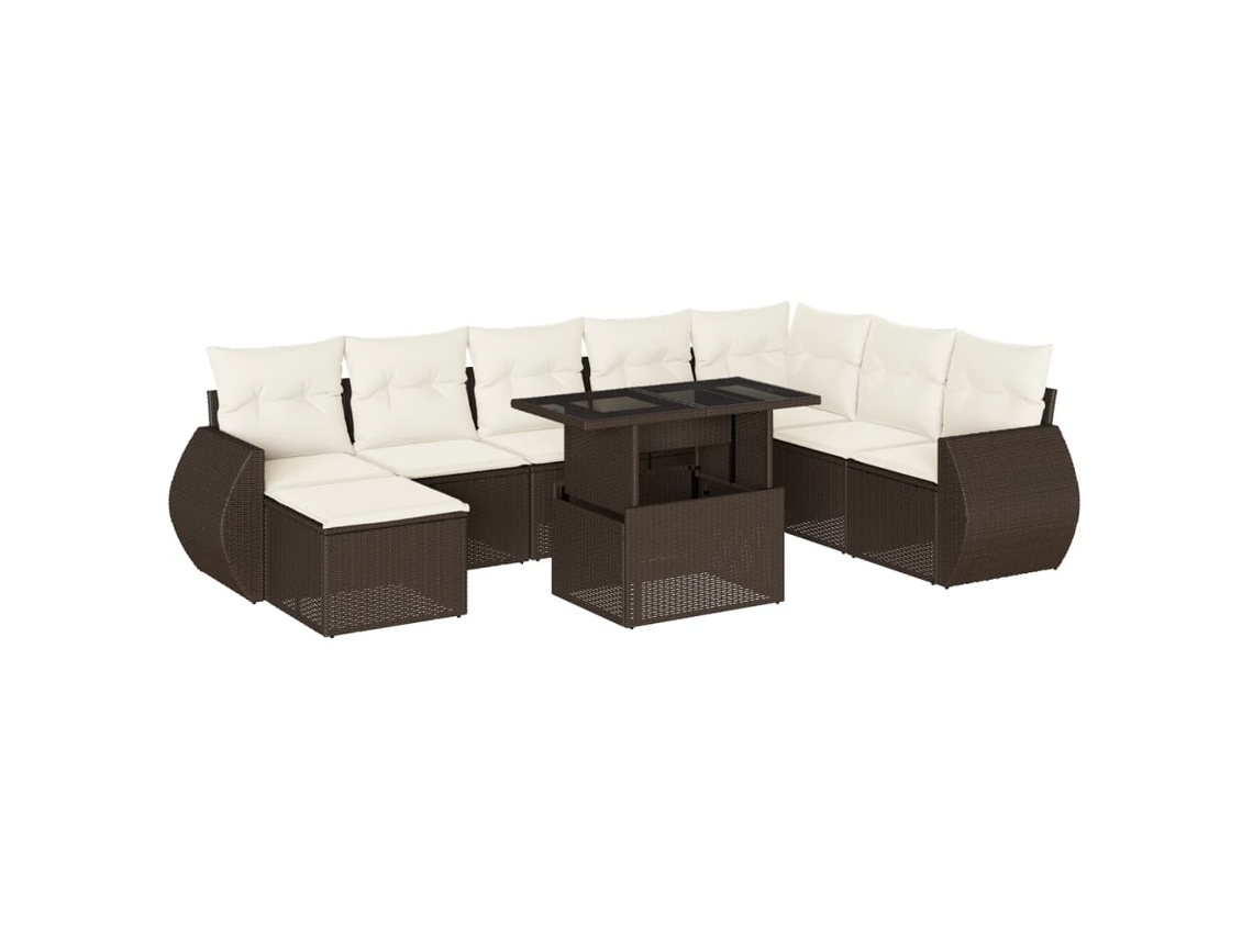Conjunto de 9 Sofás para Jardim com Almofadões Vime Pe Castanho MAISON EXCLUSIVE