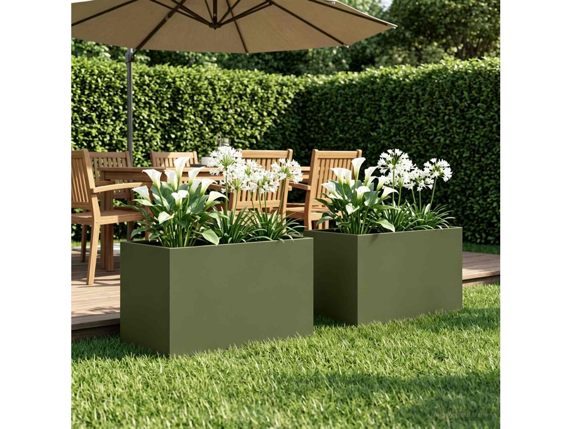 Vidaxl Vaso De Jardim 2 Unid. Verde-azeitona 50 X 40 X 40 Cm
