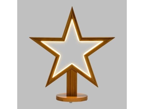 Estrela Luminosa Néon Branco Quente E Madeira Natural Clara H35cm Lotti