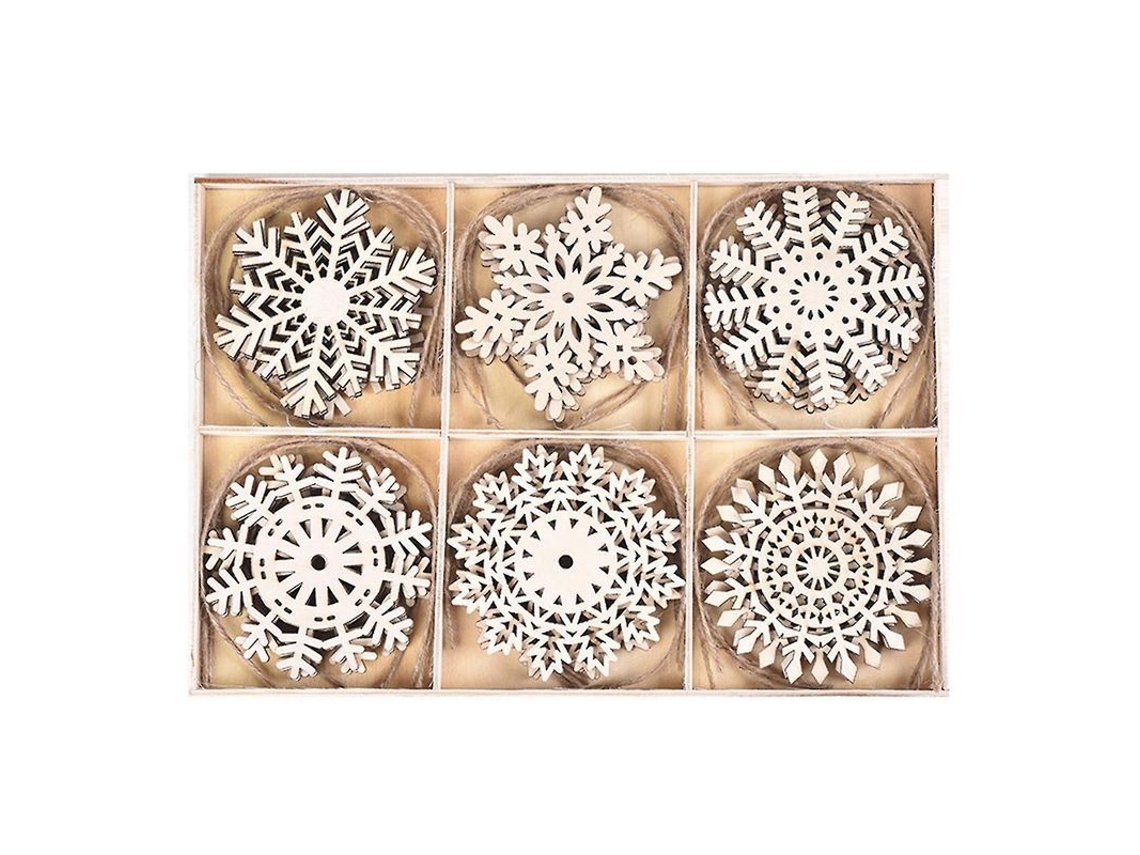 24 Colgantes De Nieve De Madera Para Árbol De Navidad Decoración Navideña Interior Exterior