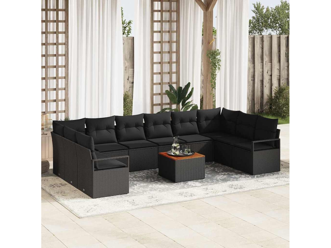 Vidaxl Conjunto De Sofá De Jardim 11 Unid. Preto Vime Pe