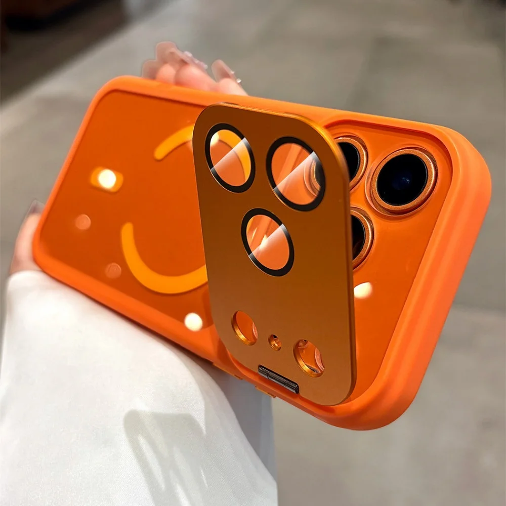 Capa Protetora Com Suporte Para Lente Flip (laranja) Para Iphone 12 Pro Max, Magnética
