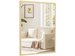 Espelho Retangular 80x60cm Com Moldura Madeira Natural Banheiro E Sala