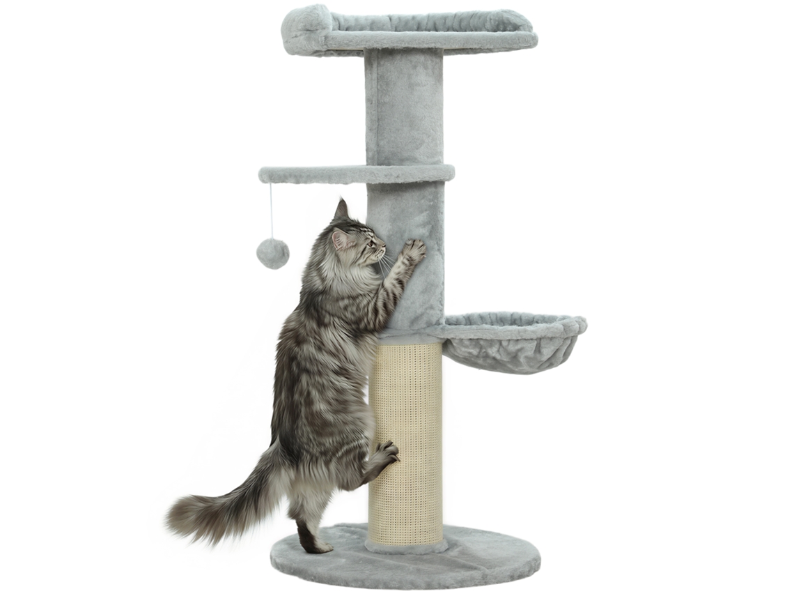 Arranhador para Gatos 103,5 cm Torre com Cama e Sisal Pendurado Cinza S/MARCA