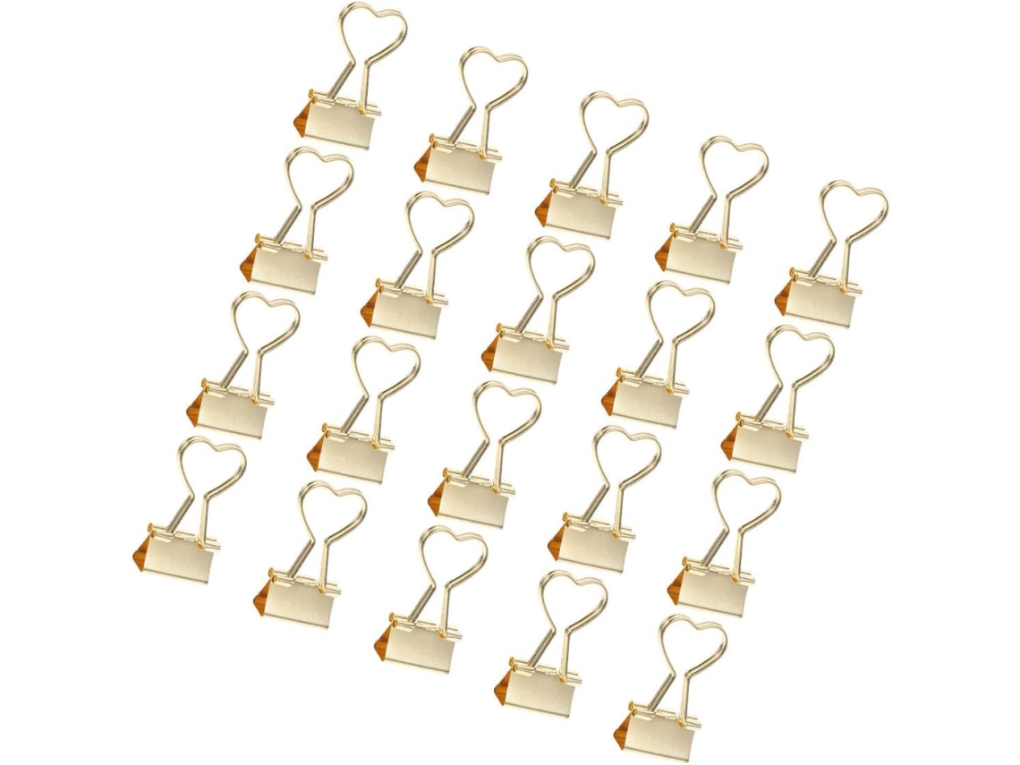 Clipes de metal dourado em formato de coração Packove, pequenos clipes de papel para organizar documentos e a mesa.