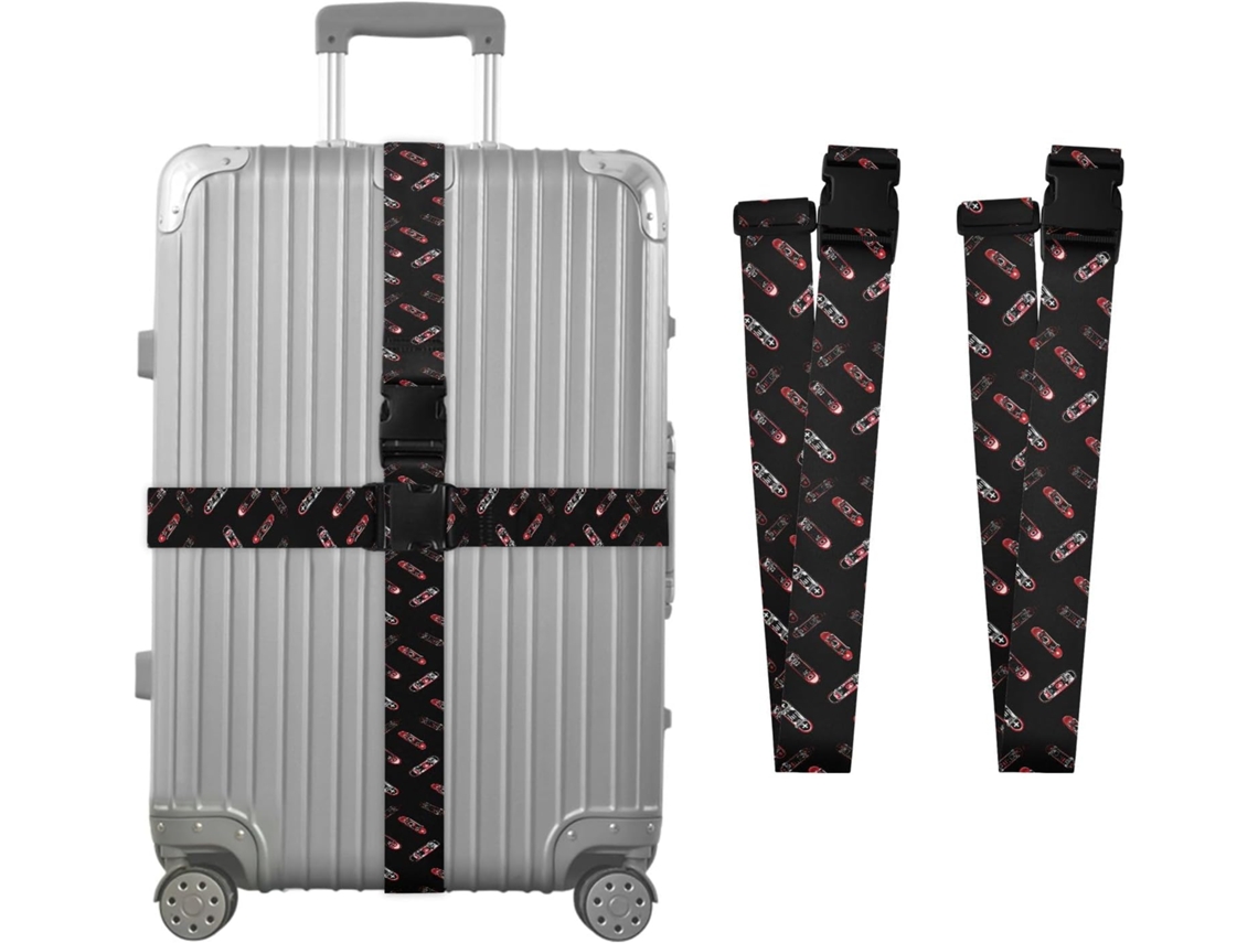 Conjunto De 2 Cintas Bagagem Com Estampa Skate Para Malas, Cintas De Viagem, Acessórios Para Cintos, Conector De Bagagem
