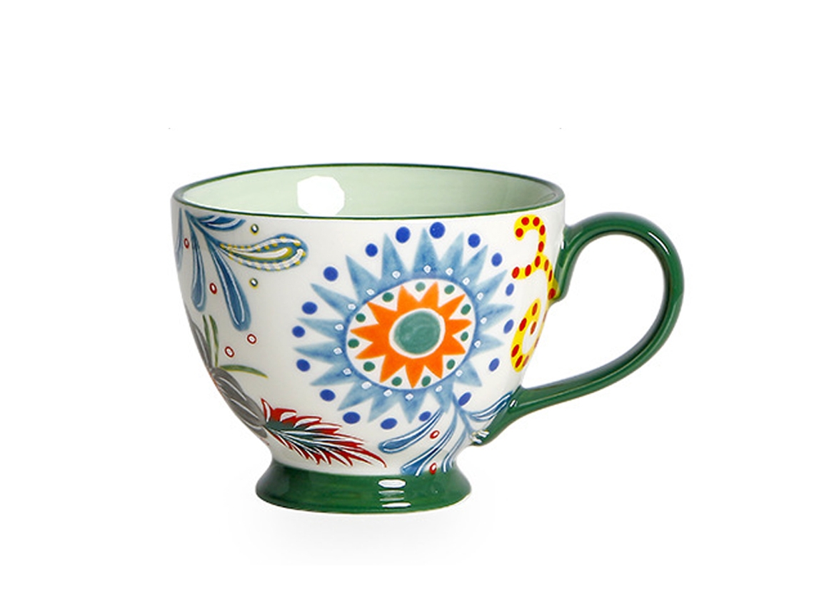 Caneca de Cerâmica Pintada À Mão Padrão Floral 450Ml Grande Caneca para Leite Café Cappuccino Chá Cacau Aveia de Café Da Manhã NEVEANCE