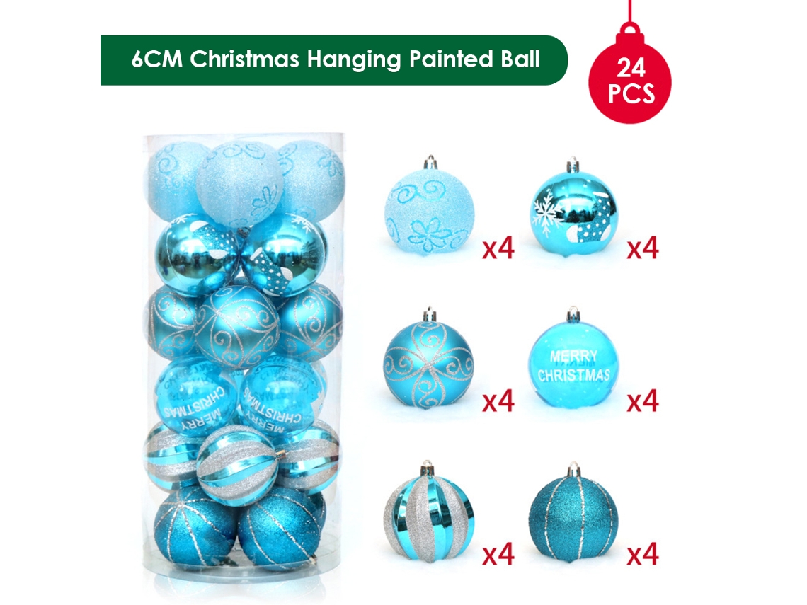 Bolas de Natal Pintadas de 6cm, 24pcs, Decorativas para Árvore e Presente